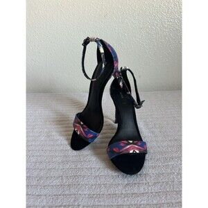 Aldo Black Blue Pink Multi Colored Cardross Ankle Strap Heels Size 7.5 US